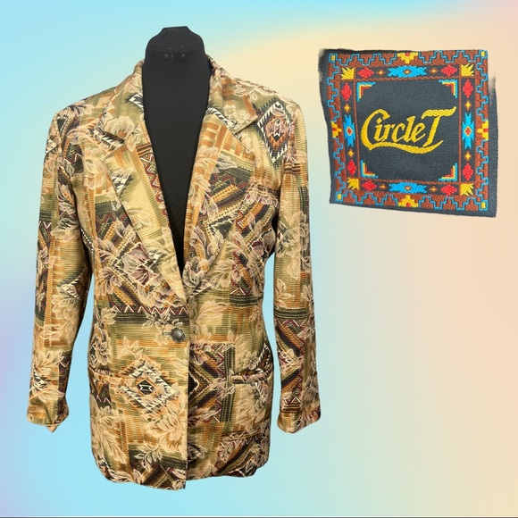 Vintage 80's/90's Southwestern Print Circle T Oversized Jacket Sz MD - Picture 1 of 13